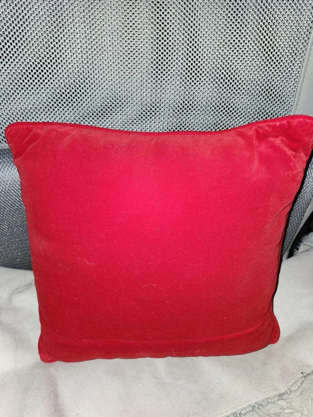 Teddy Bear Needlepoint Holiday Pillow - Red & Green Christmas Accent 11 Inches